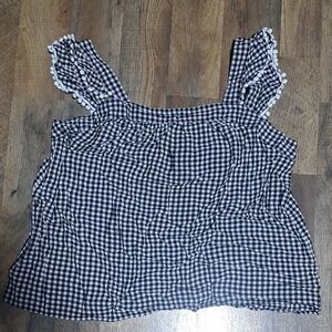 Elle Black & White Gingham Ruffle Strap Tank Top (Crop Fit) Size XL
